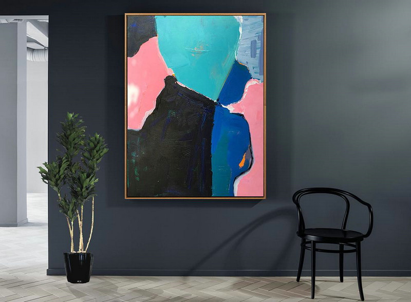 Original Modern Art,Large Wall Art Handmade,Vertical Palette Knife Contemporary Art,Extra Large Paintings,Lake Blue,Pink,Dark Blue,Black,Grey.etc